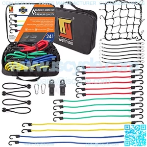 Bungee Cords Hook Assortment Bag, 24pc +8PC Bonus Set with Cargo Net Cover and Canopy Ties Attached with Plastic Coated Metal Hooks