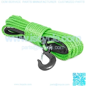Synthetic Winch Rope | Green | Clevis Hook | Protective Sleeve | 3/8" | 85 FT | 16,000 LBS | RS113
