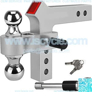 Adjustable Trailer Hitch Ball Mount/Forged Aluminum Shank, 2" Receiver/6" Drop 2" & 2-5/16" Combo Tow Balls w/Double Pin Key Locks, 12500 lbs, Polished Silver