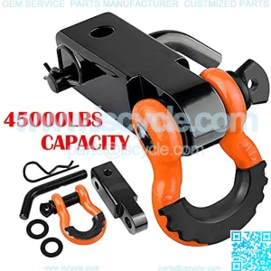 Tow Hitch Receiver 2", 45,000 Lbs Break Strength Heavy Duty Receiver with 5/8" Screw Pin, 3/4 Shackle, Towing Accessories for Vehicle Recovery Off-Road Orange&Black