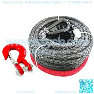 3/8" x 80' 23805LBs Synthetic Winch Line Cable Rope with Black Protecing Sleeve for ATV UTV (Hook red/Yellow)