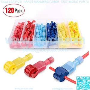 50004R 120 Pcs/60 Pairs Quick Splice Wire Terminals T-Tap Self-stripping with NyFully Insulated Male Quick Disconnects Kit