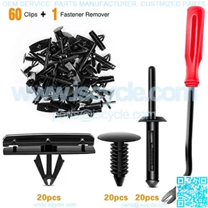 Blind Rivet,Fender Flare & Rocker Moulding Clip,Bumper Shield Retainer Clip Assortment 6506007AA 68039280-AA 6030441 for Jeep Wrangler Chrysler Ford GMC [60 Pcs] + Bonus Fastener Remover
