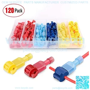 50004R 120 Pcs/60 Pairs Quick Splice Wire Terminals T-Tap Self-stripping with Nylon Fully Insulated Male Quick Disconnects Kit, 2 Years Warranty
