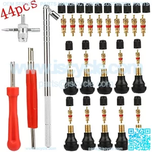 Tyre Valve Stem Puller Tools Set with 10 TR412 Short Rubber Valve Nozzle Core and Pure Copper Valve Nozzle Core, 1Pcs Dual &1Pcs Single Head Valve Core Remover, 4 Way Valve Core Remover Installer Tool