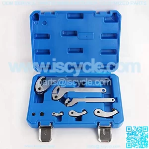 Adjustable Hook & Pin Wrench Set with 4 Lock Nut Rings Bearings Motorcycle Suspension