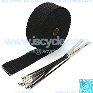 1" X 16' Fiberglass Roll Black Racing Exhaust Header Pipe Wrap Heat Shield Tape 6 Stainless Steel Ties Car Motorcycle
