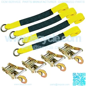 Car Rim Tie Down System with Ratchets - 2 Inch x 144 Inch, 4 Pack - Classic Yellow - 3,300 Pound Safe WorLoad