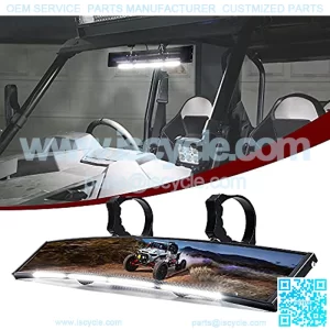 Aluminum UTV Rear View Mirror with Interior Light, 17.5" Center Mirror with 1.75"-2" Adjustable Low Profile Clamps for 2021 ATV UTV Can Am Maverick X3 Yamaha,Polaris(Patent Design)