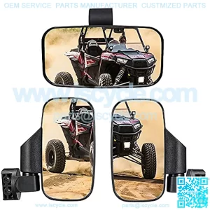 UTV Offroad Rearview Side Mirror and Center Mirror Set, Wide Vlear View with Shatter-Proof Tempered Glass, 1.75"-2" Bar Roll Cage Bar Compatible with Po-laris RZR Ran-ger (Rear&Side View Mirror)