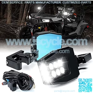 UTV Side View Mirrors Aluminium w/ LED Spot Lights Smoke Lens Compatible with 1.5"-2" Roll Cage Bar for Pioneer Polaris RZR, Side by Side, Can Am X3, Kawasaki Teryx Mule, Yamaha Wolverine