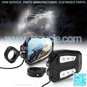 UTV Side Rear View Mirrors with Lights, Side Led Mirror for 1.75" / 2" Roll Cage Bar Break Away with Ball Joint High Shatter Proof Tempered Glass