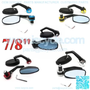 Motorcycle ATV Scooter 7/8" Handle Bar End Rearview Side Mirrors