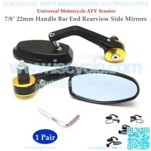 Motorcycle ATV Scooter 7/8" 22mm Handle Bar End Rearview Side Mirrors Aluminum