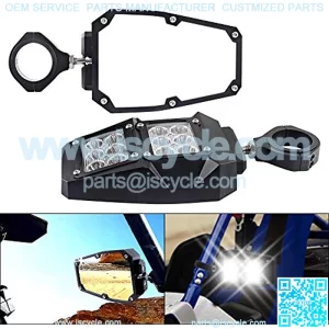 UTV Rear Side View Mirror with LED Spot Light Fits For 1.75-2 Inch Roll Bar with Ball Joint High Impact Shatterproof Tempered Glass Cage (1 Pair,Compatible With Polaris RZR XP 1000 RZR 900 ),5% coupon applied at checkout,with coupon