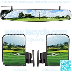 Newest Golf Cart Folding Side Mirrors and Rear View Mirror 16.5" Extra Wide Panoramic Golf Cart Mirrors Fits for Club Car EZGO Yamaha Combo Pack