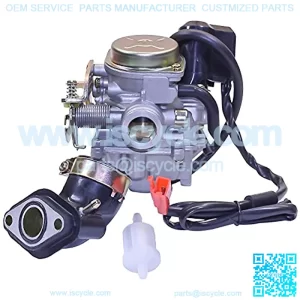 PD18j Carburetor works with most GY6 50cc-80cc 139QMB 139QMA 4 Cycle Engine Scooter Moped Replaces for Kymco Baja TNG with free Air Intake Manifold Pipe and Fuel Filter