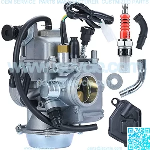 Seatomo TRX350 Carburetor with Heater Plug for Honda Rancher 350ES 350FE 350FMTE 350TM 2000-2006 Carb TRX300 Replaces 16100-HN5-M41 with Black Throttle Base Cover (trx350)