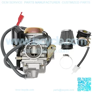 PD24J Carburetor 24mm for GY6 125cc 150cc 152QMJ 157QMI 4 Stroke Engines Electric Choke Motorcycle Scooter with Air Filter Intake Manifold