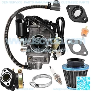 GY6 125cc/150cc Carburetor for 4 Stroke Engines Electric Choke Scooter ATV Go Kart 152QMI 157QMJ with Air Filter Intake Manifold - PD24J 24mm Carb