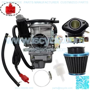 PD24J Carburetor for GY6 125cc 150cc Go Kart Scooter150cc Carburetor for GY6 4 Stroke Engines Electric Choke Motorcycle Scooter 152QMI 157QMJ w/Air Filter Intake Manifold