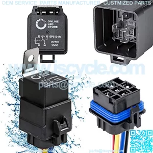 ONLINE LED STORE 1 Pack 5-Pin 12V Bosch Style Waterproof Relay Kit [Harness Socket] [12 AWG Hot Wires] [SPDT] [30/40 Amp] 12 Volt Automotive Marine Relays for Boats Auto Fan Cars