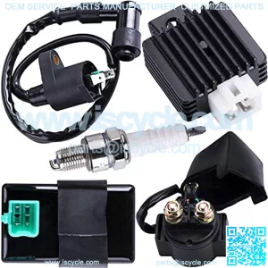 Ignition Coil 5-PIN CDI Box Solenoid 4-PIN Relay Voltage Regulator Spark Plug Kit for 50cc 70cc 90cc 110cc 125cc ATV Chinese Go Kart Dirt Bike Pit Bike TaoTao Moped Scooter