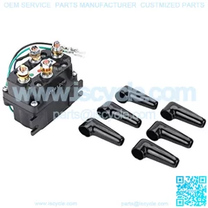 Winch Solenoid Relay Contactor 12V 500A Replacement for ATV UTV, Heavy Duty Winch Solenoid with 6 Protecting Caps