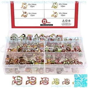 72 pcs Spring Band Type Action Fuel/Silicone Vacuum Hose Pipe Clamp Low Pressure Air Clip Clamp (10 x 7mm 10mm 11mm 14mm 16mm 17mm)