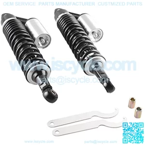 Pair 375mm Motorcycle Air Shock Absorbers Universal Fit for Honda Suzuki Yamaha Kawasaki ATV Go Kart Quad Dirt Sport Bikes Black & Silver