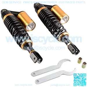 Pair 320mm Motorcycle Air Shock Absorbers Universal Fit for Honda Suzuki Yamaha Kawasaki ATV Go Kart Quad Dirt Sport Bikes Black & Gold Eye to Clevis