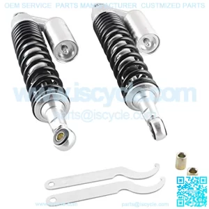 Universal Shock Absorber, 400mm 15.75" Eye To Eye Air Shock with Round End, Compatible with Honda Suzuki Kawasaki Yamaha Dirt Bike Go Kart ATV Dual Sport Street Bike, Silver