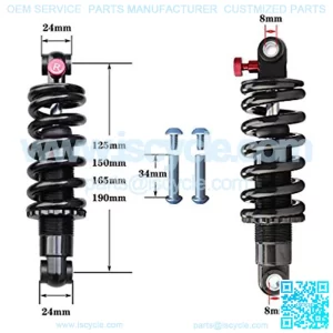 MTB Rear Shock 2000 Lbs Mountain Bike Shock Absorber 150mm/ 165mm/ 190mm AdjustDamping MTB XC Soft Tail Bicycle Suspension Spring (Color : 2000 Lbs, Size : 165mm)