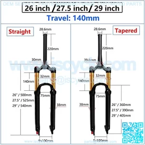 26/27.5/29 Inch Magnesium Alloy Mountain Bike Front Fork, Travel 140mm Air Pressure Shock Absorber MTB Suspension Fork Bicycle Accessories (Color : Straight Manual Lock Out, Size : 26 inch)
