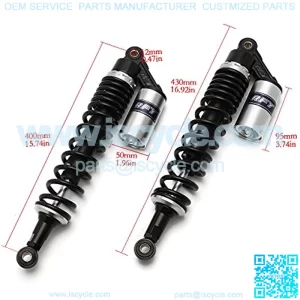 400mm 15.75 inch 8mm Spring Universal Motorcycle Air Shock Absorber Rear Suspension ATV Quad Scooter Dirt Bike For 50cc 75cc 90cc 125cc 150cc 250cc 300cc Black Silver