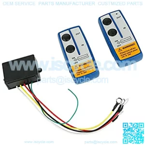 Wireless 150FT 12V Black Receiver + 2 Blue Remote Winch Control Solenoid Kit Handset Switch for Truck Jeep ATV SUV