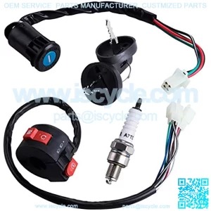 3 Function Left Starter Switch+4 Wires Ignition Switch Key with Cap Assembly for 50cc 70 cc 90cc 110 cc 125cc 150cc SUNL Coolster ATV Quad 4 Wheeler Apollo Dirt Bike Scooter Parts