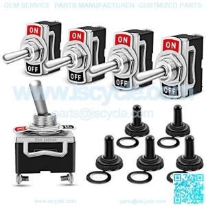 90012E Heavy Duty Rocker Toggle 15A 250V 20A 125V SPST 2Pin ON/Off Switch Metal Bat Waterproof Boot Cap Cover-5 Pack, 2 Years Warranty
