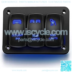90105C 3 Gang Aluminum Rocker Switch Panel 5 Pin ON/Off Pre-Wired Toggle Switch Panel With Rocker Switch Holder 12/24V for Marine Boat Car ATV UTV, 2 Years Warranty