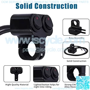 Waterproof Motorcycle ATV 7/8?? Light Bar Switch??Handlebar Double Control Kill Button Switch??Headlight Spotlights Hazard Brake Fog Light ON Off Switches 12v 16A (Black)