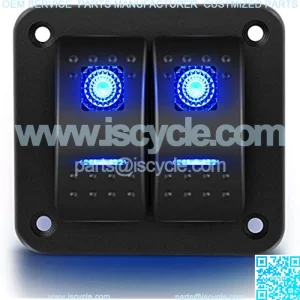 90106B 2 Gang Rocker Switch Panel 5 Pin On Off Pre-Wired Rocker Switch Aluminum Panel Waterproof Switche Panel for 12V/24V Automotive Cars Marine Boats ATVs Trailers