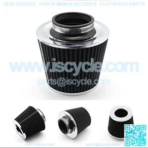 Universal Clamp-On Air Filter, WashFilter, High Flow Round Tapered Cone Closed-Top Cool Air Filter Cleaner, 3 Inch Air Filter (Black)
