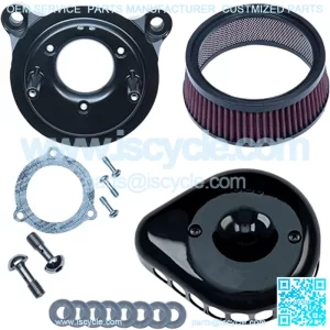 Cycle Gloss Black Mini Teardrop Stealth Air Cleaner Kit Compatible for Harley Davidson FLHR Road King 2008-2010