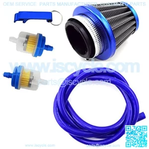38mm Air Filter Cleaner + 5mm 1 Meter Fuel Hose Line + Fuel Filter For 50cc 70cc 90cc 110cc 125cc Pit Dirt Bike ATV Quad & GY6 50cc QMB139 Engine Moped Scooter (Blue)