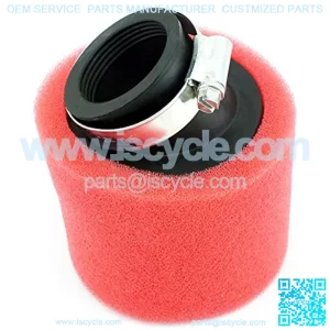 Universal 42mm 1.65" Red Angled Double Foam Pod Performance Air Filter Compatible for Kawasaki KH400 125cc 150cc 200cc 250cc GY6 Motorcycle ATV Quad Go Kart Moped Pit Dirt Bike PZ24 41mm 43mm