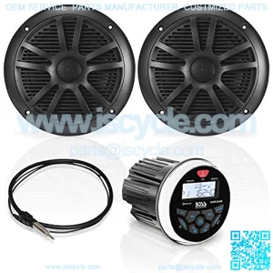 MCKGB350B.6 Weatherproof Marine Gauge Receiver and Speaker Package - IPX6 Receiver, 6.5 Inch Speakers, Bluetooth Audio, USB, MP3, AM/FM, NOAA Weather Band Tuner, No CD Player, 1 pair black speakers, One Pair of 6.5 inch