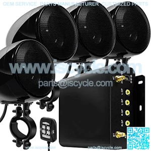 TN4-Q 1000W 4 Channel Amplifier 4" Full Range Waterproof Bluetooth Motorcycle Stereo Speakers Audio System AUX USB SD Radio for 1-1.5" Handlebar Harley Touring Cruiser ATV