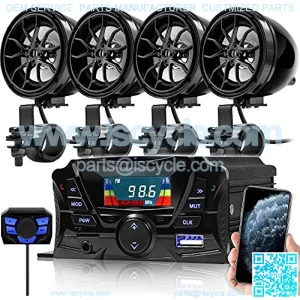 TS3-Q Gen.3 Motorcycle Weatherproof Bluetooth Speakers 7/8-1.25 in. Handlebar Mount MP3 Music Player Sound Audio Stereo Amplifier System ATV UTV w/AUX, USB, Micro SD, FM Radio, 4-Speaker