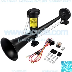 12V 150db Air Horn, 18 Inches Chrome Zinc Single Trumpet Truck Air Horn with Compressor for Any 12V Vehicles Trucks Lorrys Trains Boats Cars (Black)