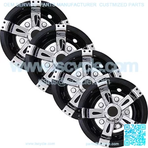 Golf Cart Hubcaps 8 inch Set of 4 Universal Golf Cart Wheel Covers in Brilliant Chrome and GloBlack Finish - Universal Fit for Carts with 8" Wheels